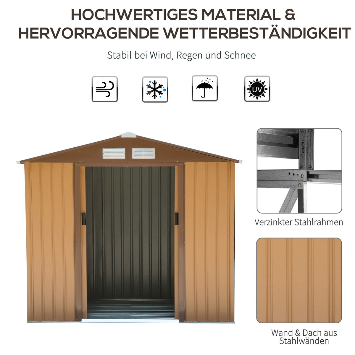 Tool Shed Garden Shed Garden Shed With Floor Frame And Sliding Doors Weatherproof Steel Yellow 213 X 130 X 185 Cm