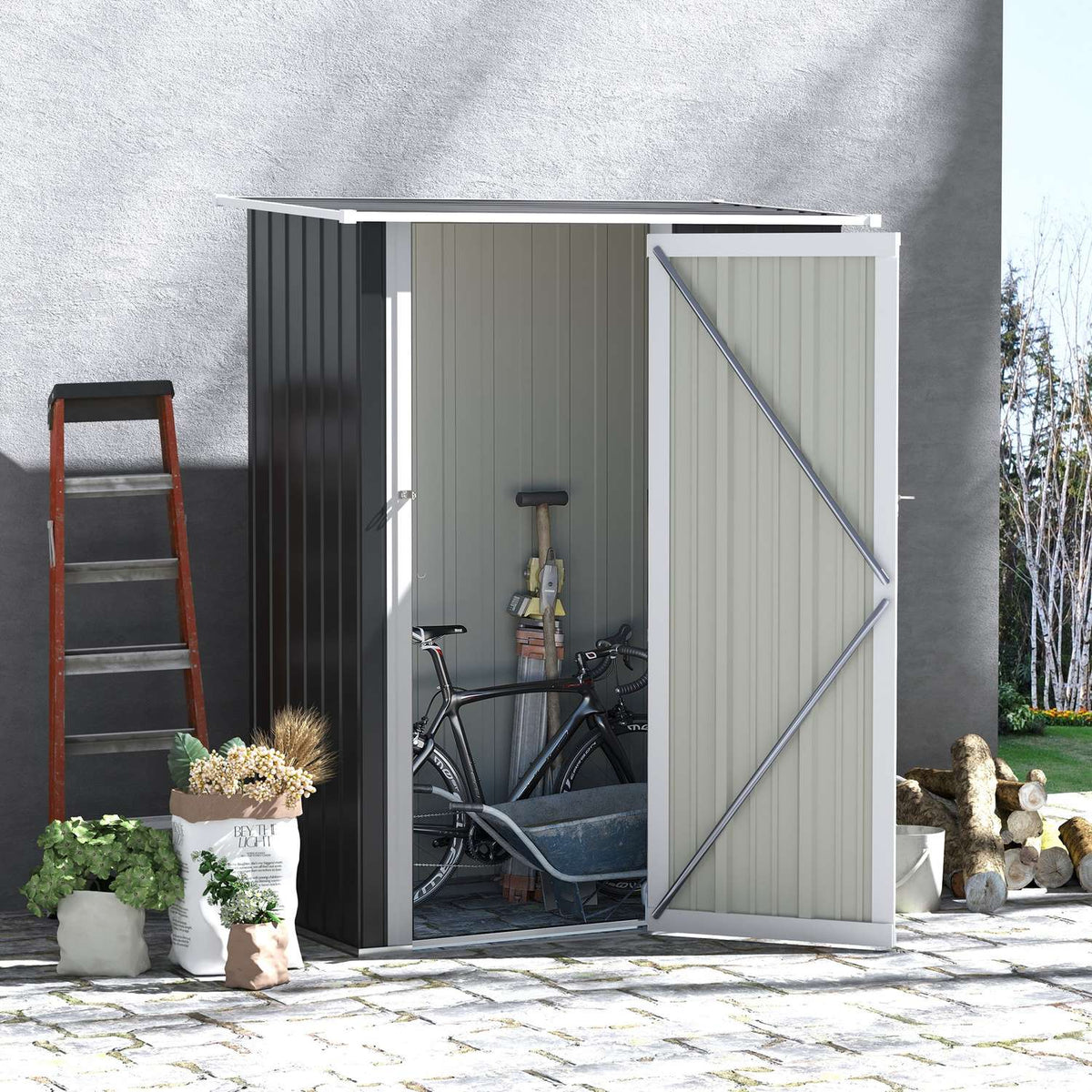 Tool Shed Garden Shed Tool Shed With Door Outdoor Steel Dark Gray 142 X 84 X 189 Cm