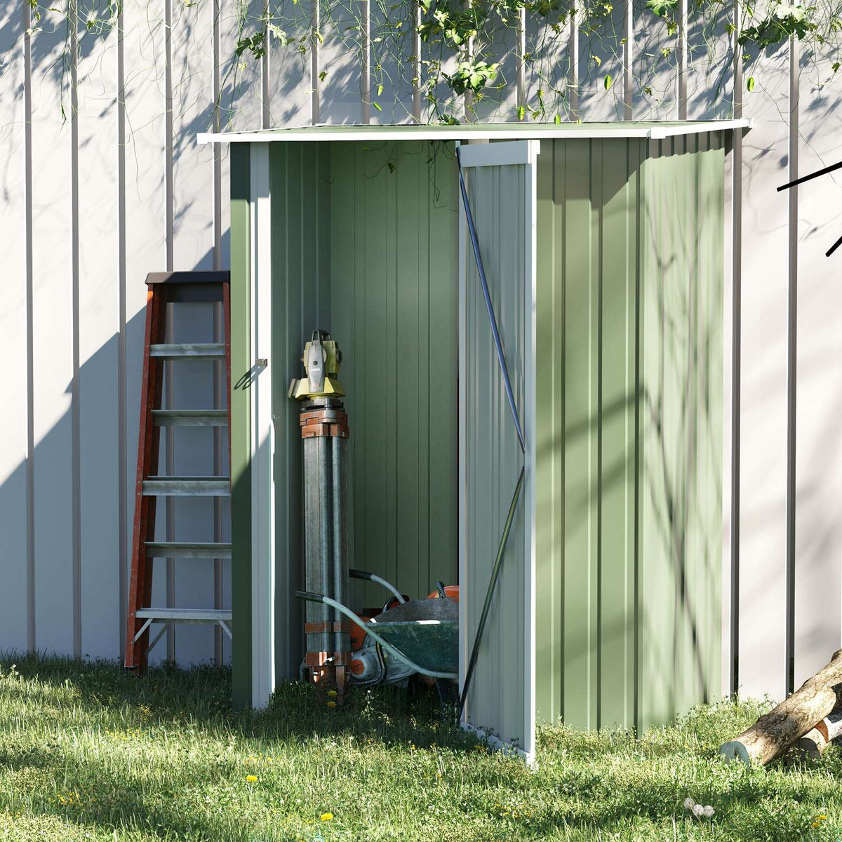Tool Shed Garden Shed Tool Shed With Door Outdoor Steel Green 142 X 84 X 189 Cm