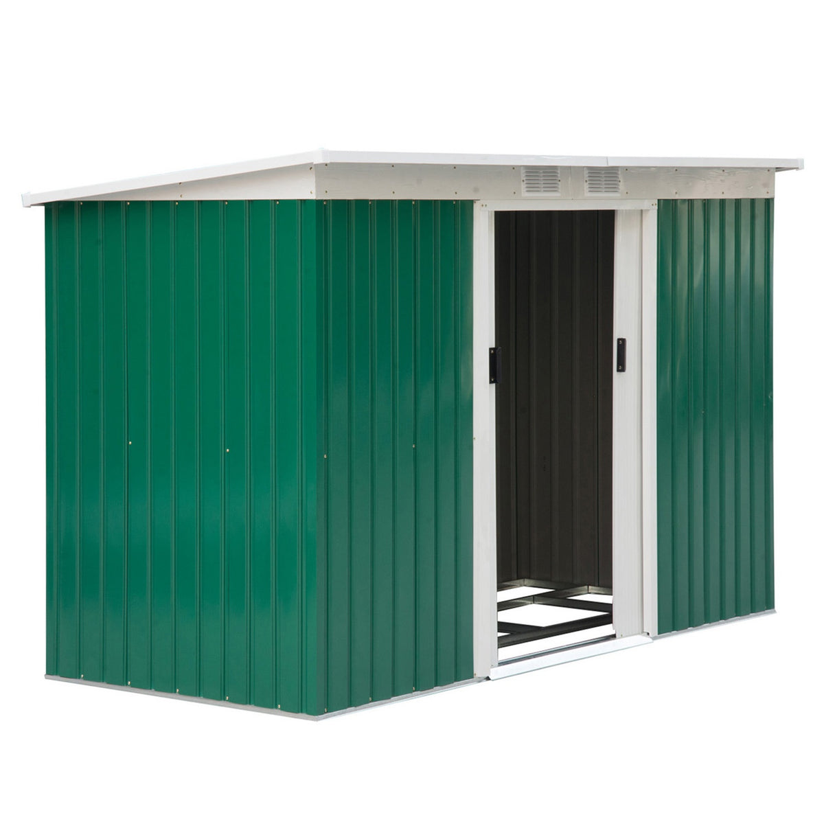 Tool Shed, Garden Shed, Tool Shed With Sliding Door, Ventilation Window, Lean-To Roof, Outdoor, Steel, Dark Green, 280 X 130 X 172 Cm