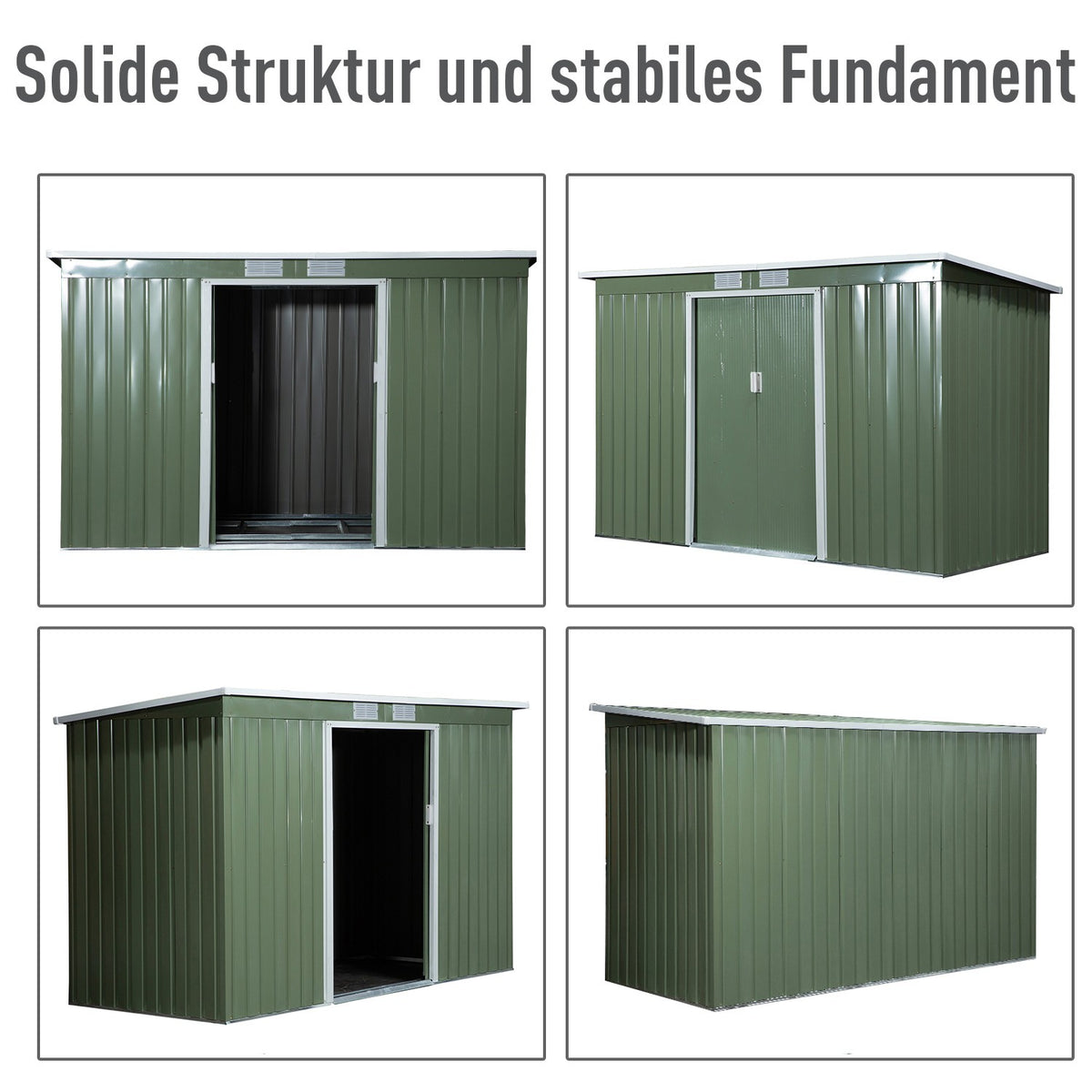 Tool Shed, Garden Shed, Tool Shed With Sliding Door, Ventilation Window, Lean-To Roof, Outdoor, Steel, Light Green, 280 X 130 X 172 Cm