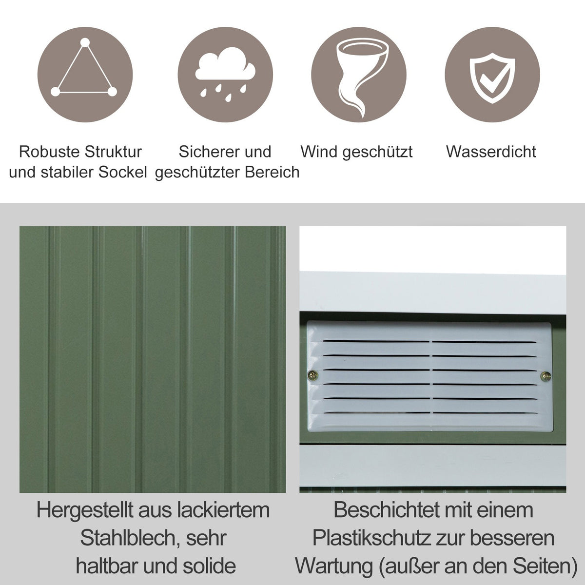 Tool Shed, Garden Shed, Tool Shed With Sliding Door, Ventilation Window, Lean-To Roof, Outdoor, Steel, Light Green, 280 X 130 X 172 Cm
