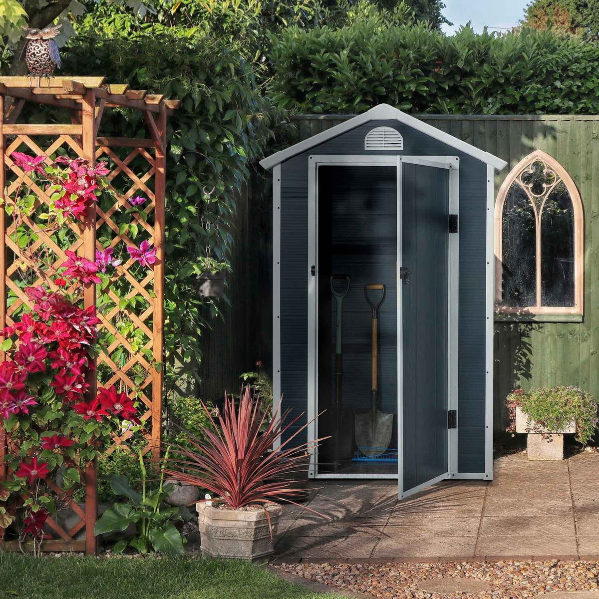 Tool Shed, Garden Shed, Tool Shed With Ventilation Window, Lean-To Roof, Outdoor, Metal, Gray, 134 X 104 X 204 Cm