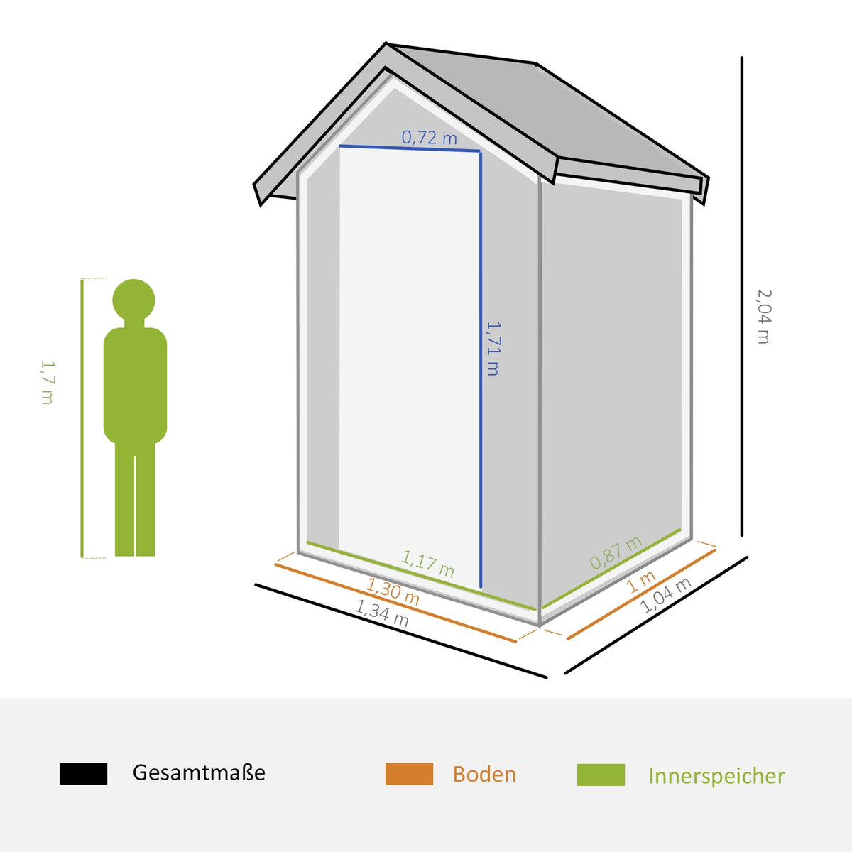 Tool Shed, Garden Shed, Tool Shed With Ventilation Window, Lean-To Roof, Outdoor, Metal, Gray, 134 X 104 X 204 Cm