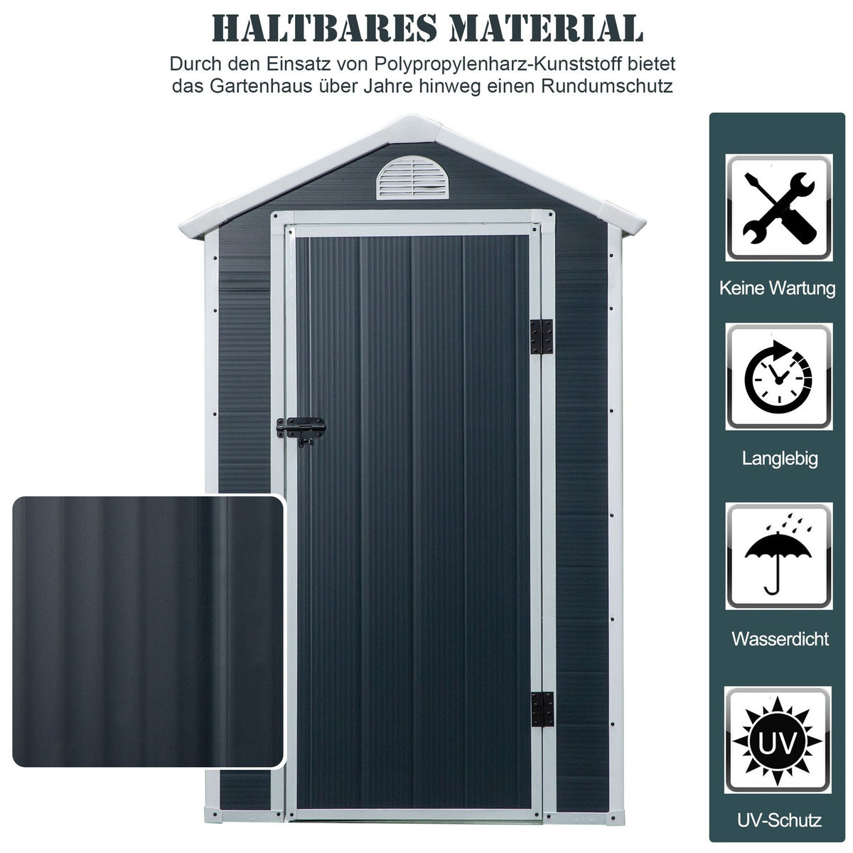 Tool Shed, Garden Shed, Tool Shed With Ventilation Window, Lean-To Roof, Outdoor, Metal, Gray, 134 X 104 X 204 Cm