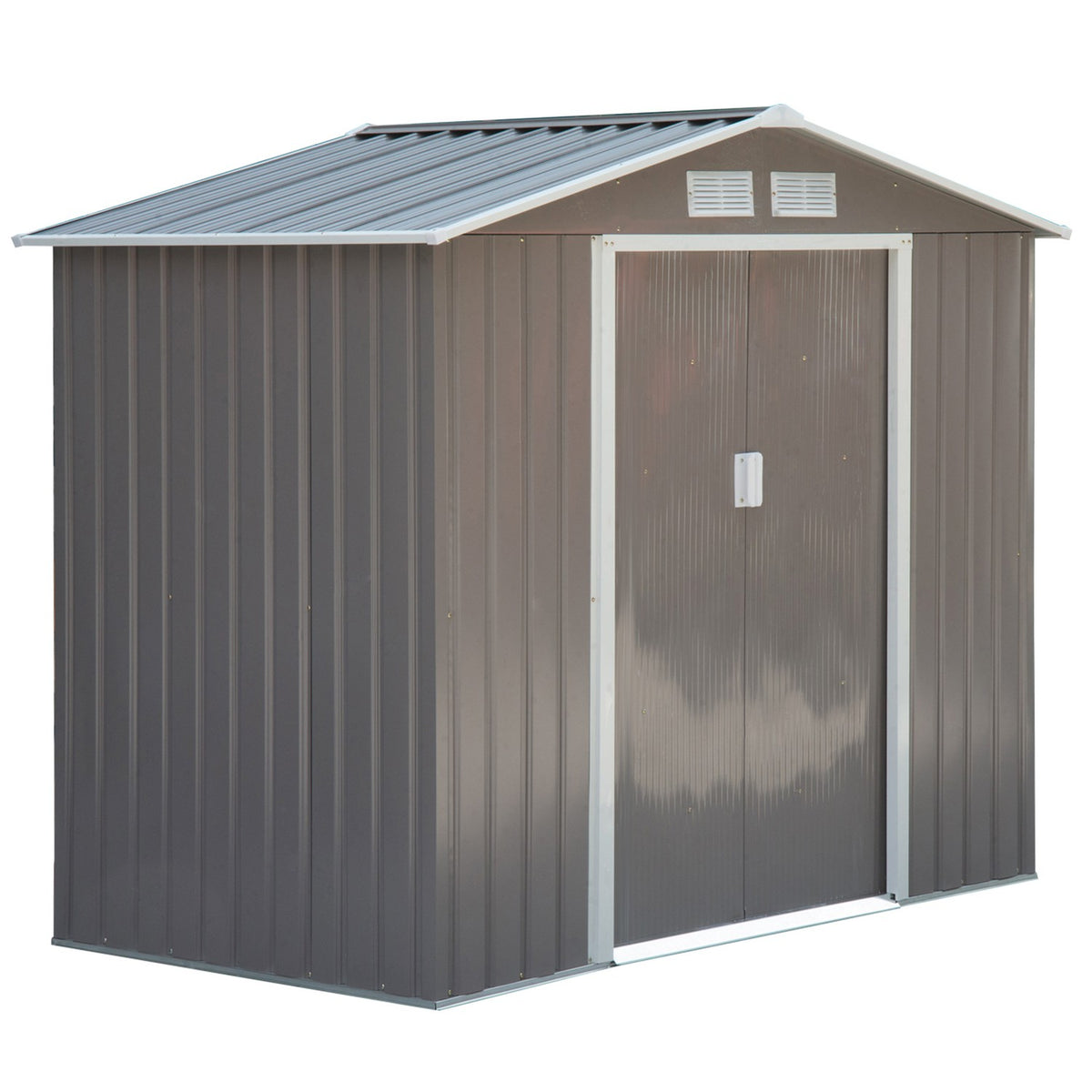 Tool Shed Garden Shed With Floor Frame & Sliding Doors, Weatherproof, Steel, Light Green, 213X130X185Cm