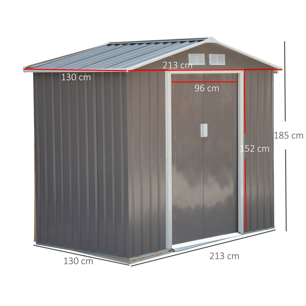 Tool Shed Garden Shed With Floor Frame & Sliding Doors, Weatherproof, Steel, Light Green, 213X130X185Cm