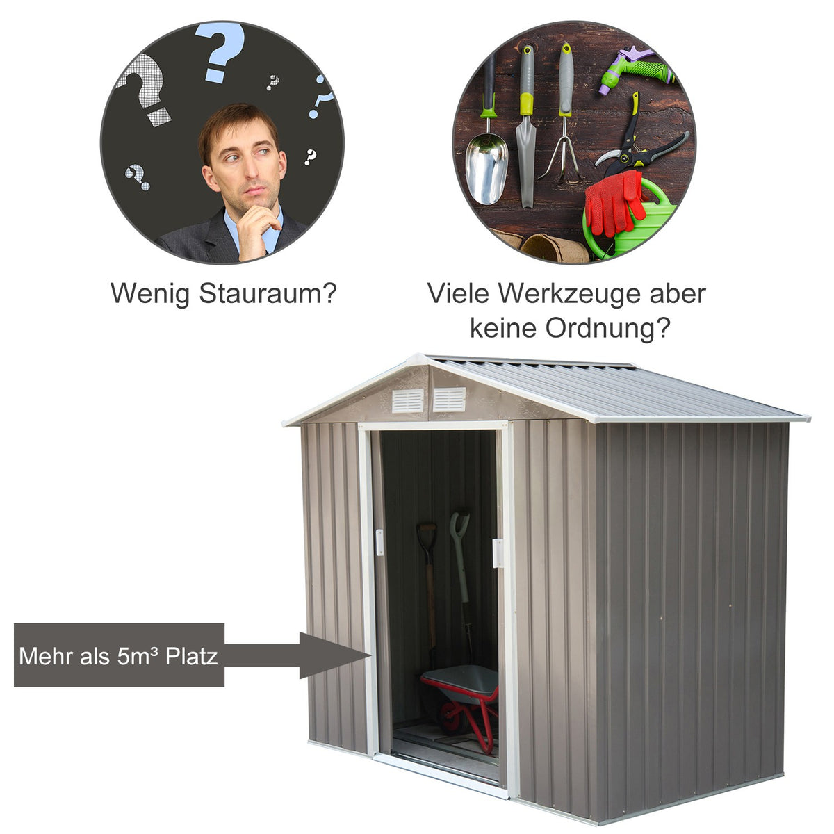 Tool Shed Garden Shed With Floor Frame & Sliding Doors, Weatherproof, Steel, Light Green, 213X130X185Cm
