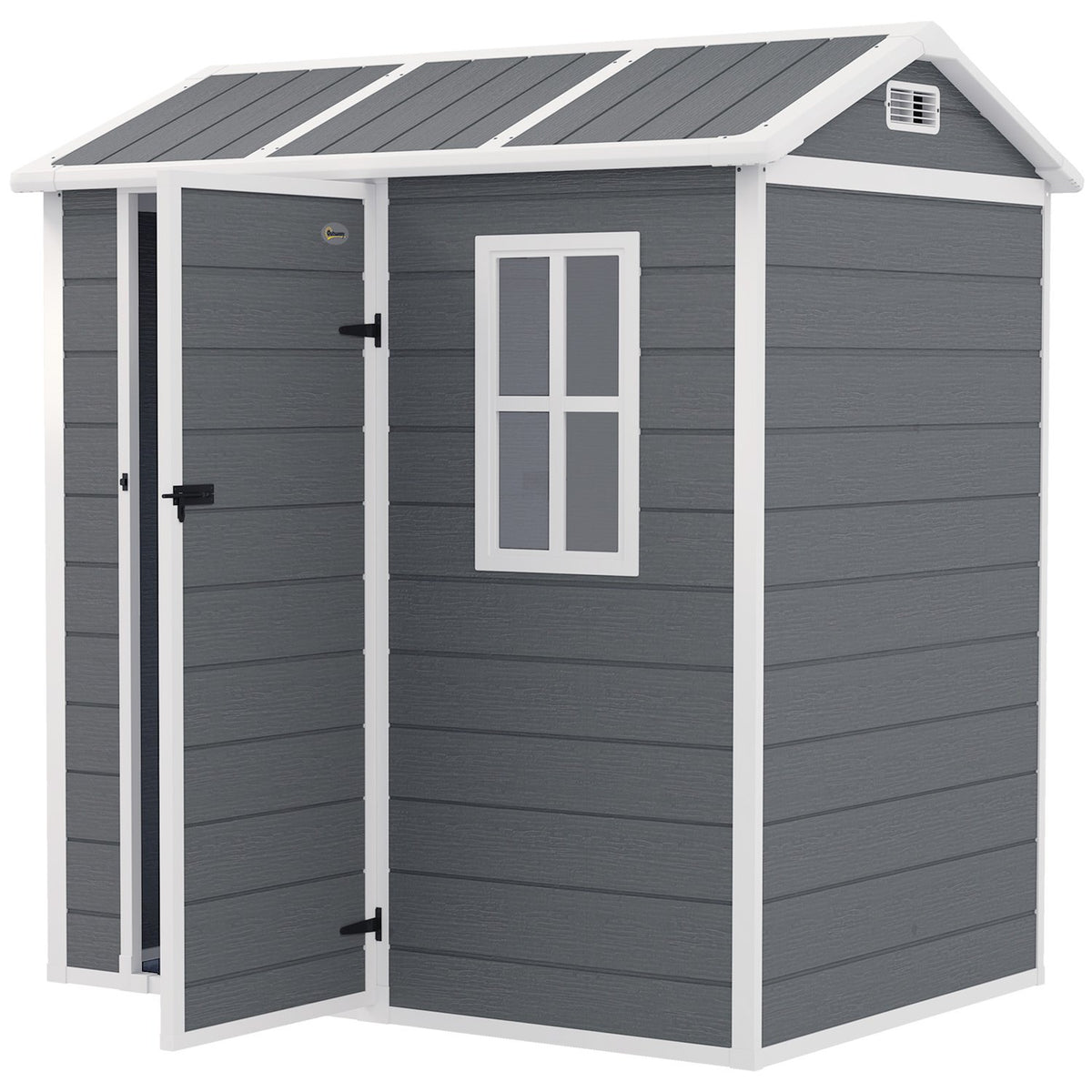 Tool Shed Plastic 2.1m² 186 x 130 x 199cm Tool Shed with Gable Roof Floor Window Lockable Door Weatherproof Garden Shed Outdoor Garden Shed for Backyard Gray