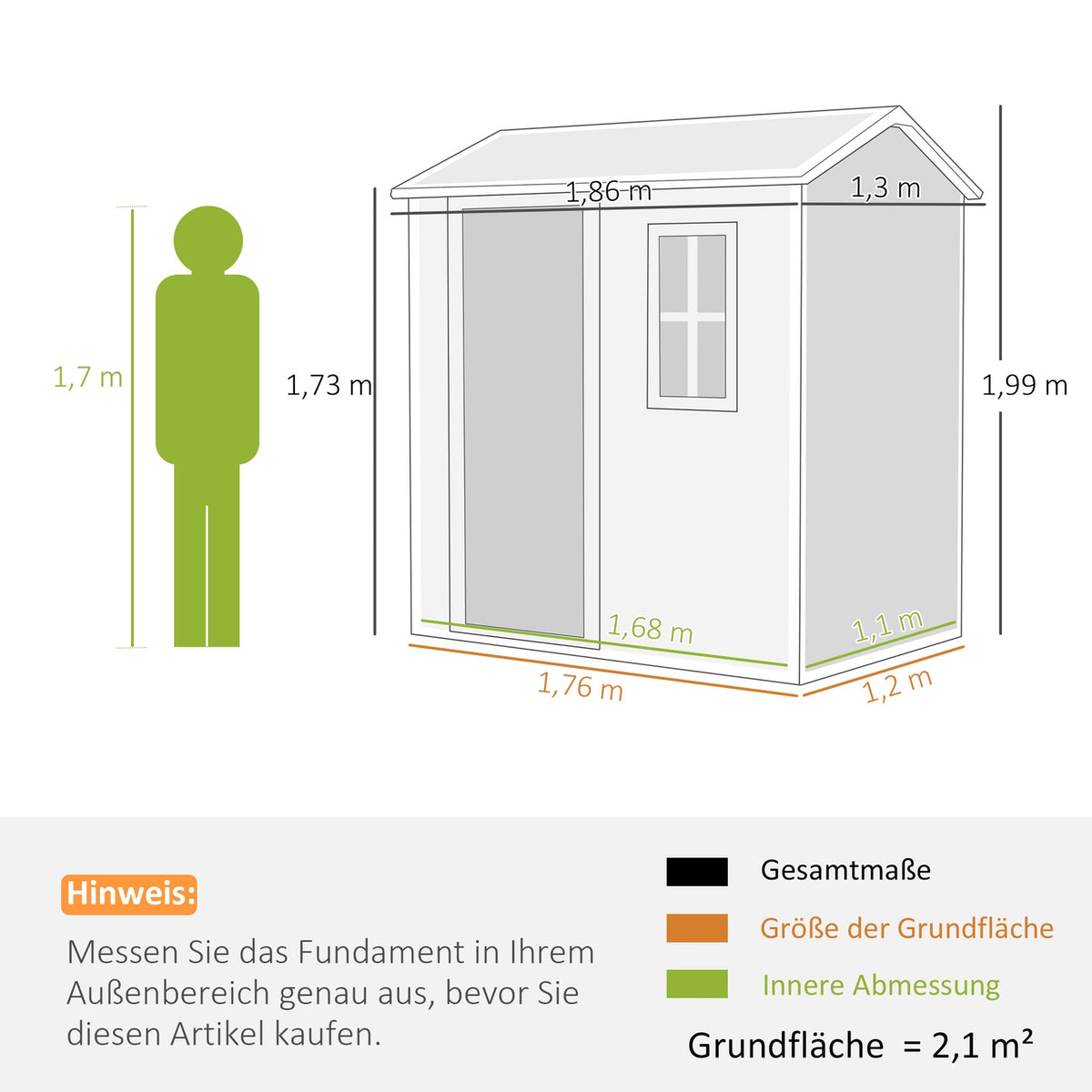 Tool Shed Plastic 2.1m² 186 x 130 x 199cm Tool Shed with Gable Roof Floor Window Lockable Door Weatherproof Garden Shed Outdoor Garden Shed for Backyard Gray