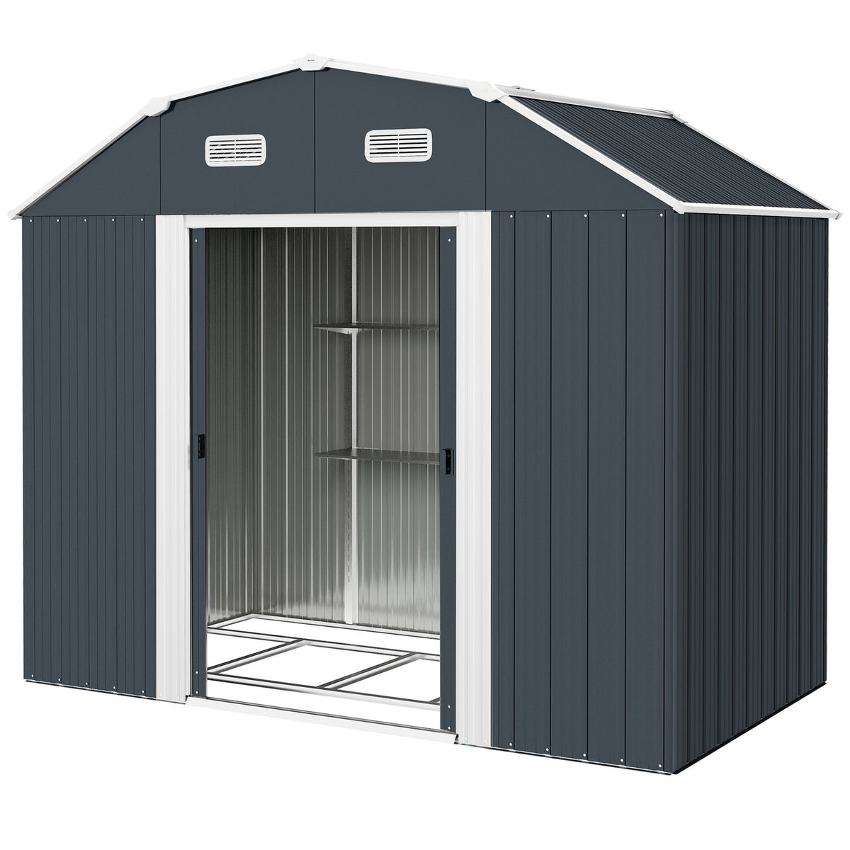 Tool Shed Steel 2.7M² Tool Shed Uv Protection Garden Cabinet 2 Sliding Doors Shelf Foundation Dark Gray 238X132X198.5Cm