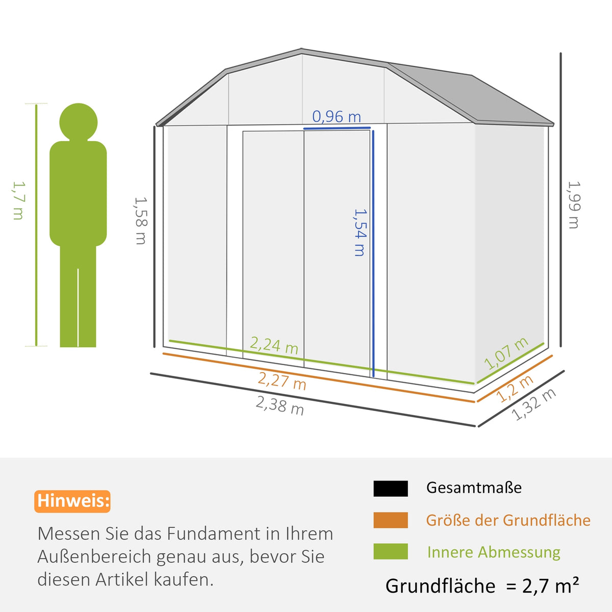 Tool Shed Steel 2.7M² Tool Shed Uv Protection Garden Cabinet 2 Sliding Doors Shelf Foundation Dark Gray 238X132X198.5Cm