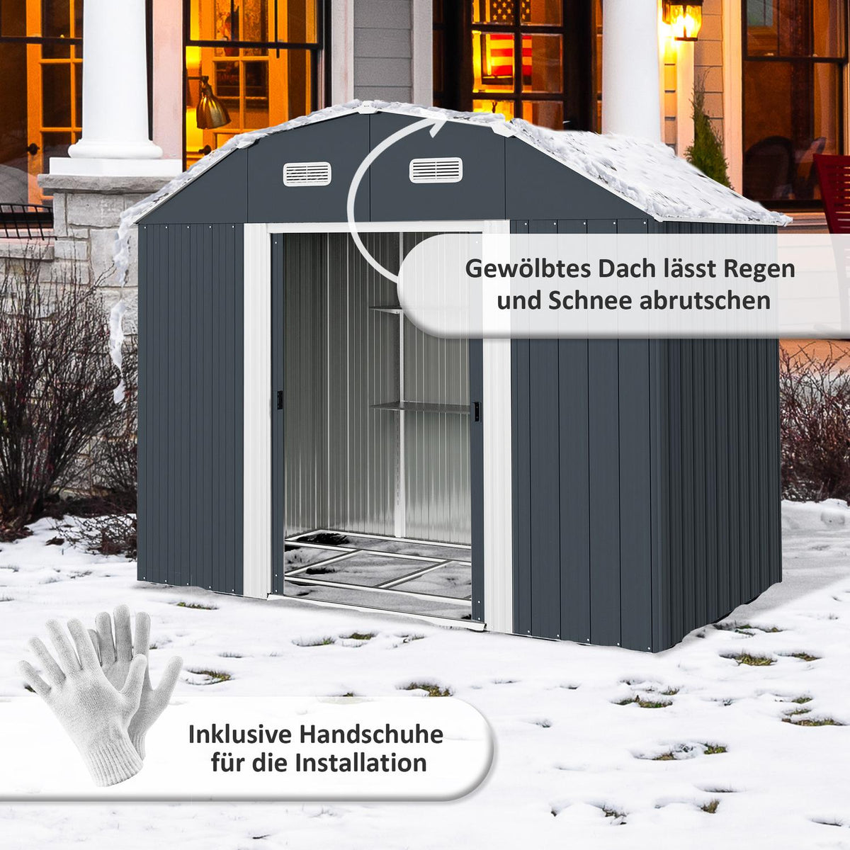 Tool Shed Steel 2.7M² Tool Shed Uv Protection Garden Cabinet 2 Sliding Doors Shelf Foundation Dark Gray 238X132X198.5Cm
