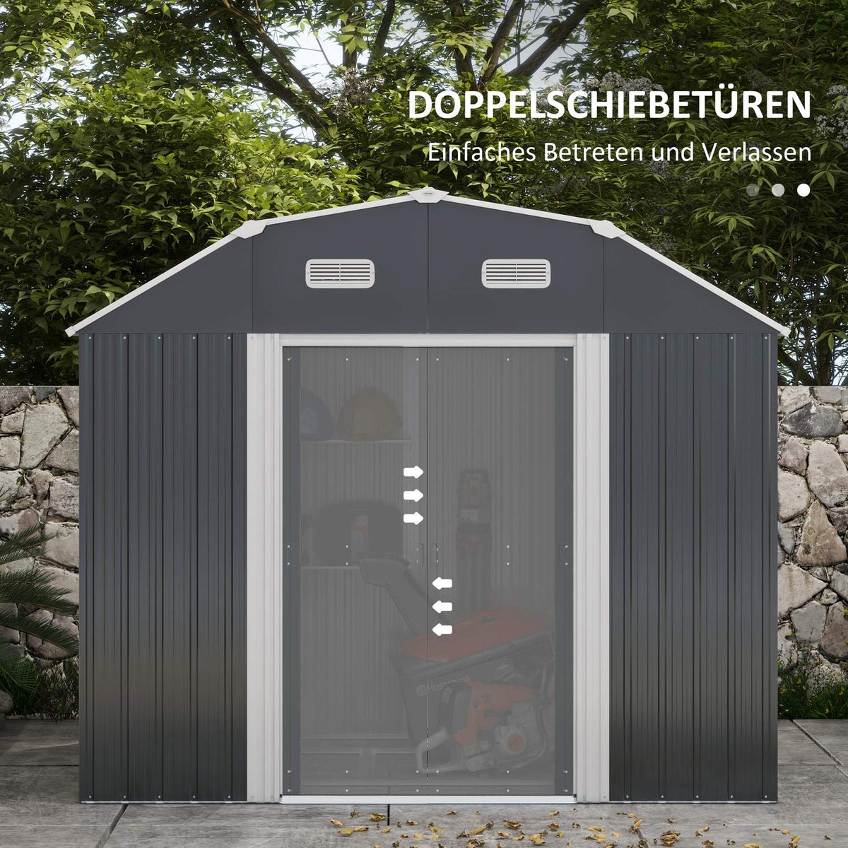 Tool Shed Steel 2.7M² Tool Shed Uv Protection Garden Cabinet 2 Sliding Doors Shelf Foundation Dark Gray 238X132X198.5Cm