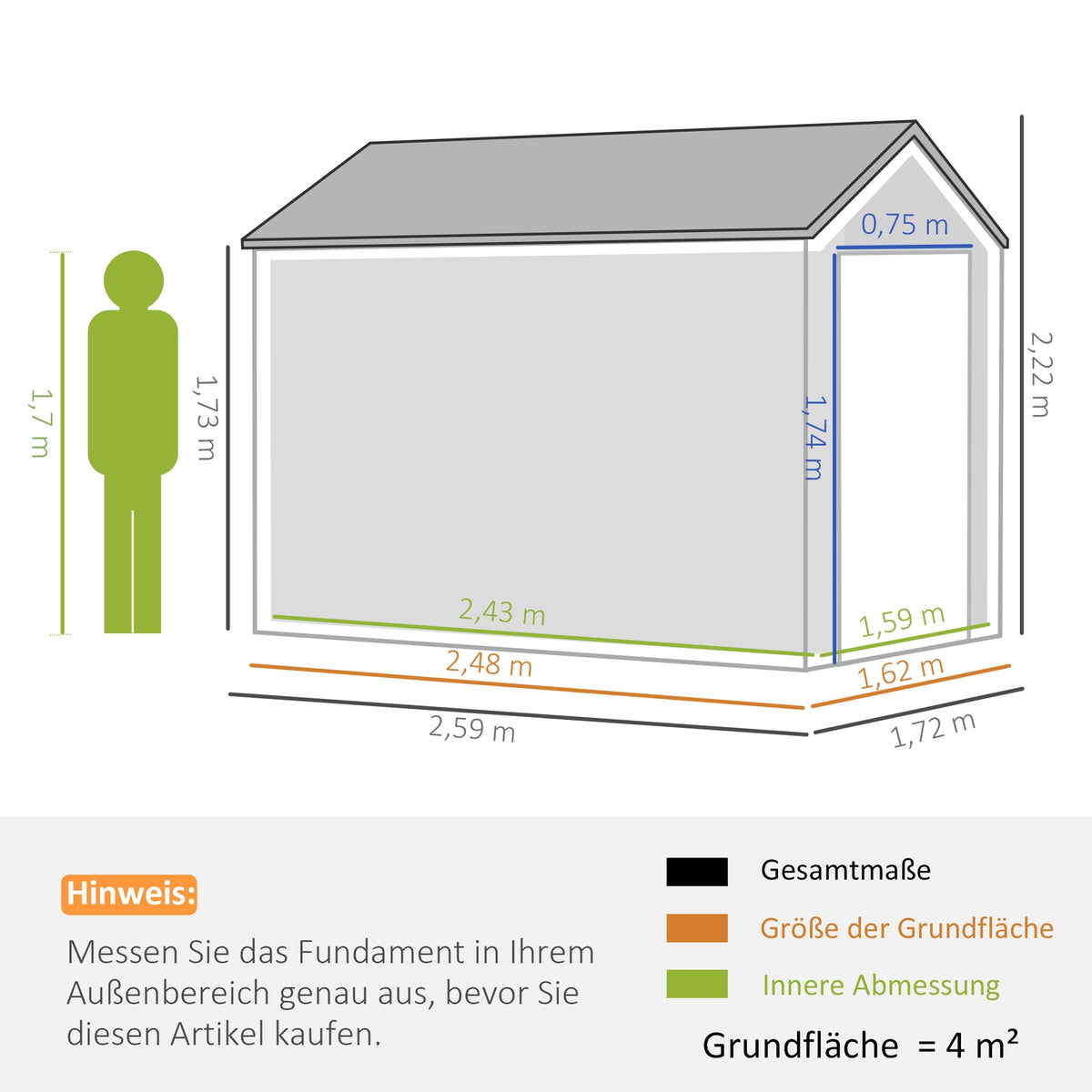 Tool Shed Steel, 4㎡ Tool Shed With Window Lockable Garden Cupboard, 259 X 172 X 222 Cm Garden Shed For Balcony, Terrace, Dark Gray