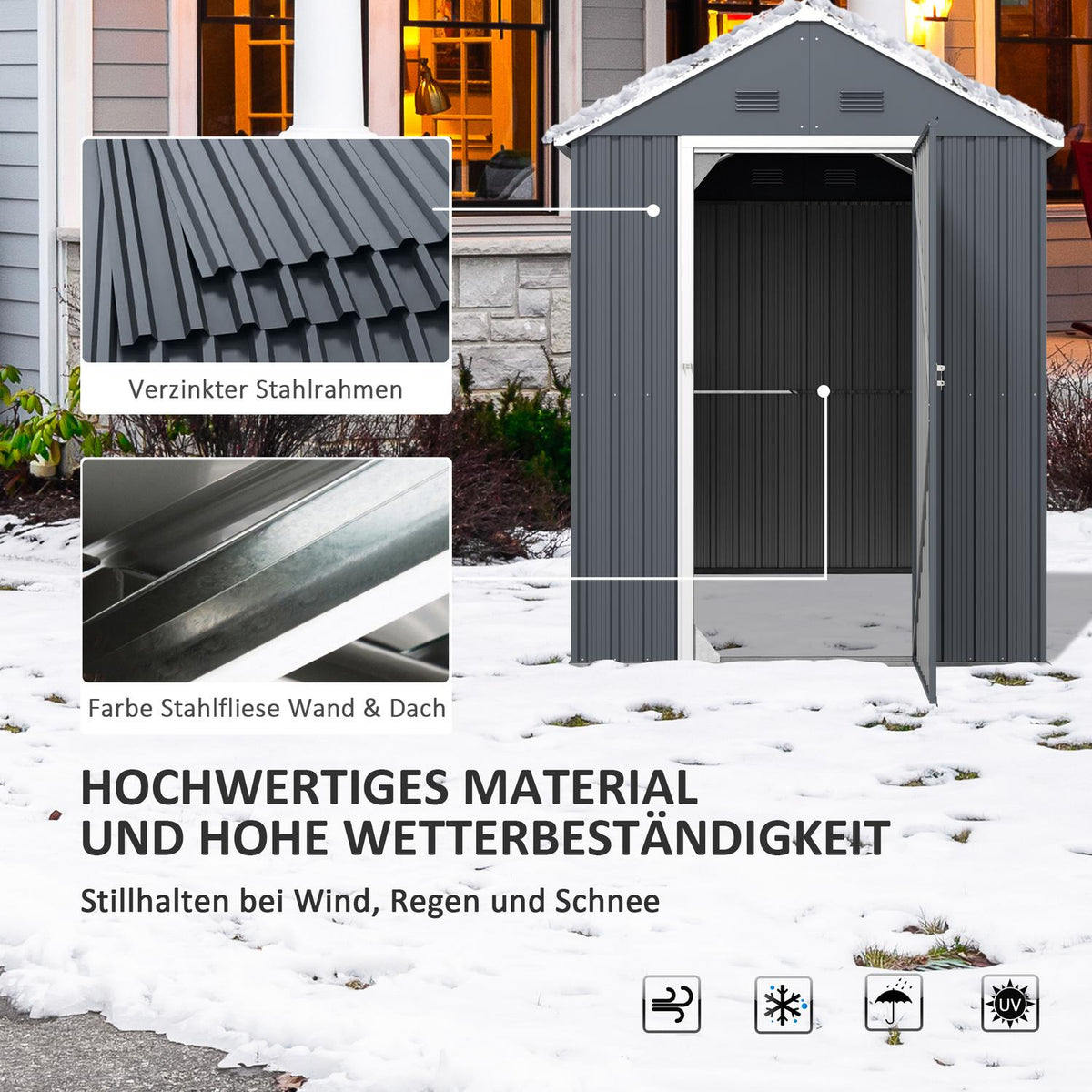 Tool Shed Steel, 4㎡ Tool Shed With Window Lockable Garden Cupboard, 259 X 172 X 222 Cm Garden Shed For Balcony, Terrace, Dark Gray