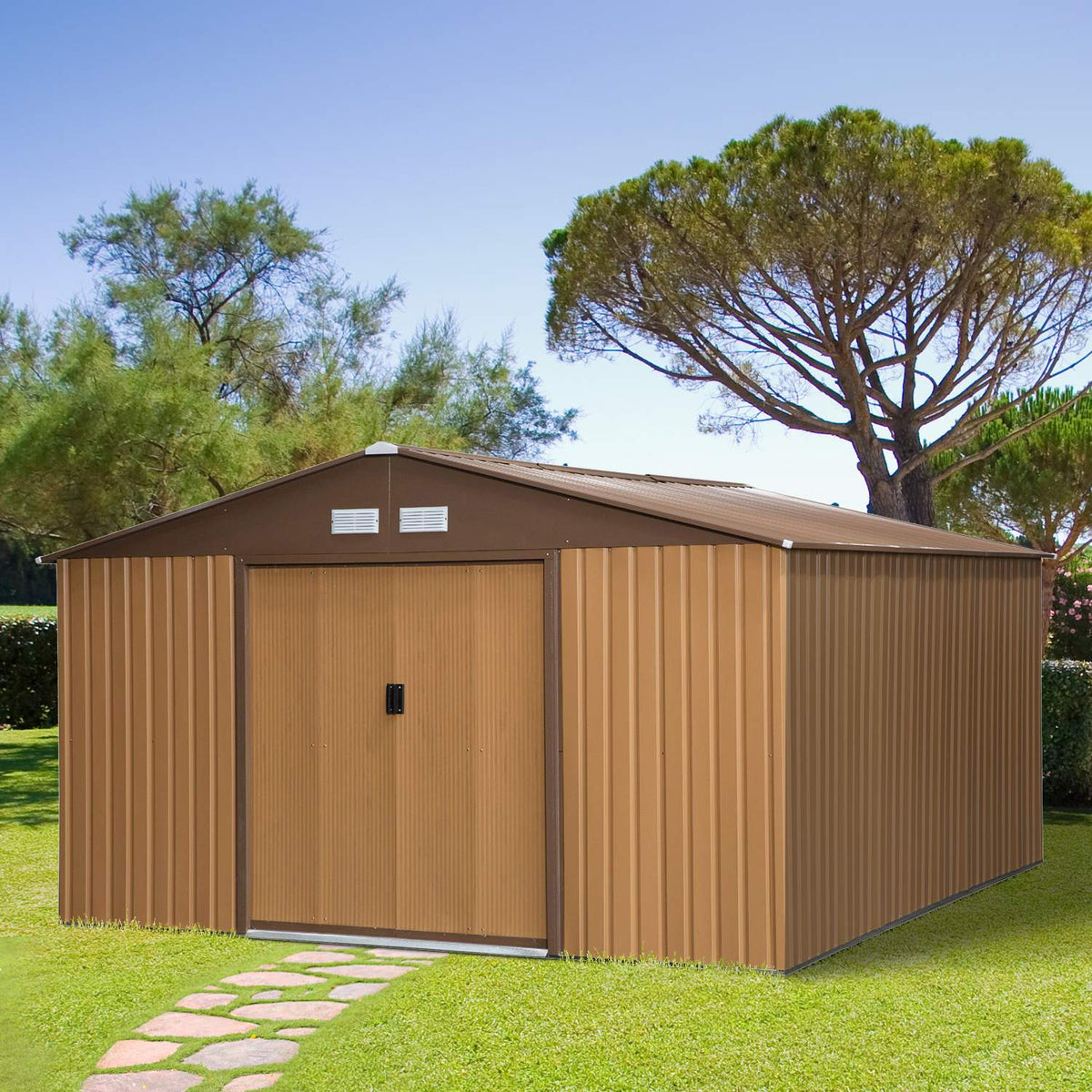 Tool Shed With Base Plate Tool Shed Garden Shed Metal Brown 340 X 386 X 200 Cm