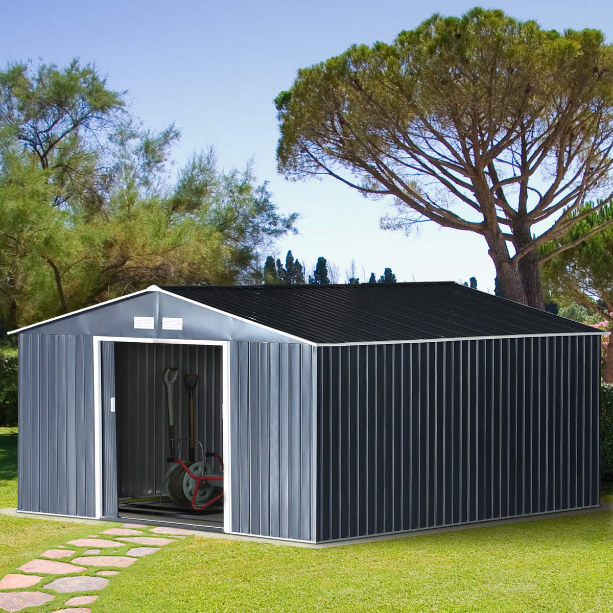 Tool Shed With Foundation Tool Shed Garden Shed Metal Charcoal Gray 340 X 386 X 200 Cm