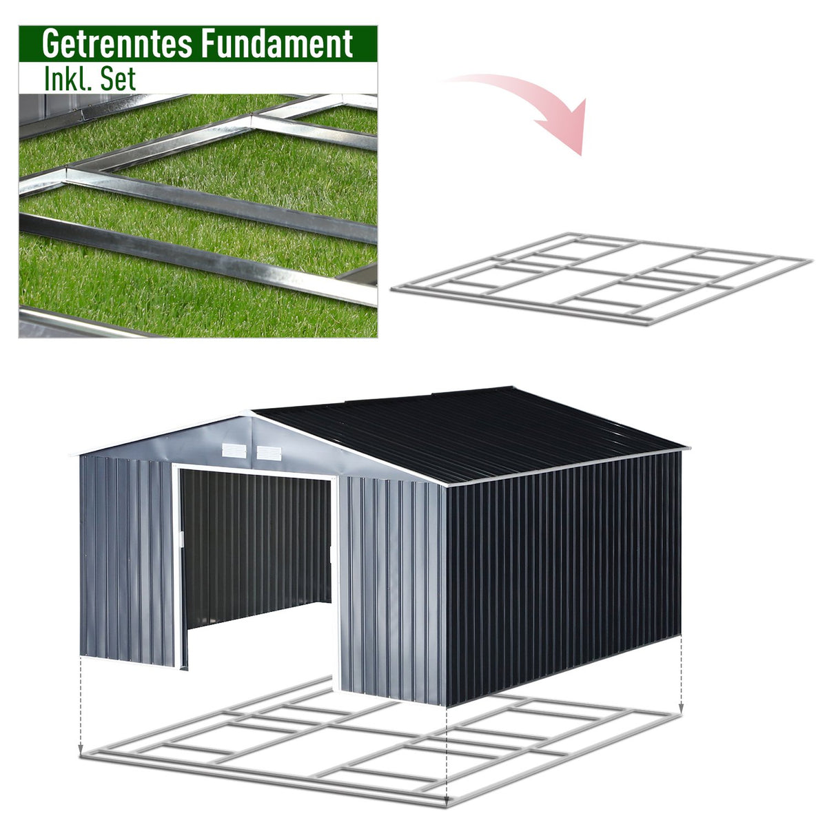 Tool Shed With Foundation Tool Shed Garden Shed Metal Charcoal Gray 340 X 386 X 200 Cm