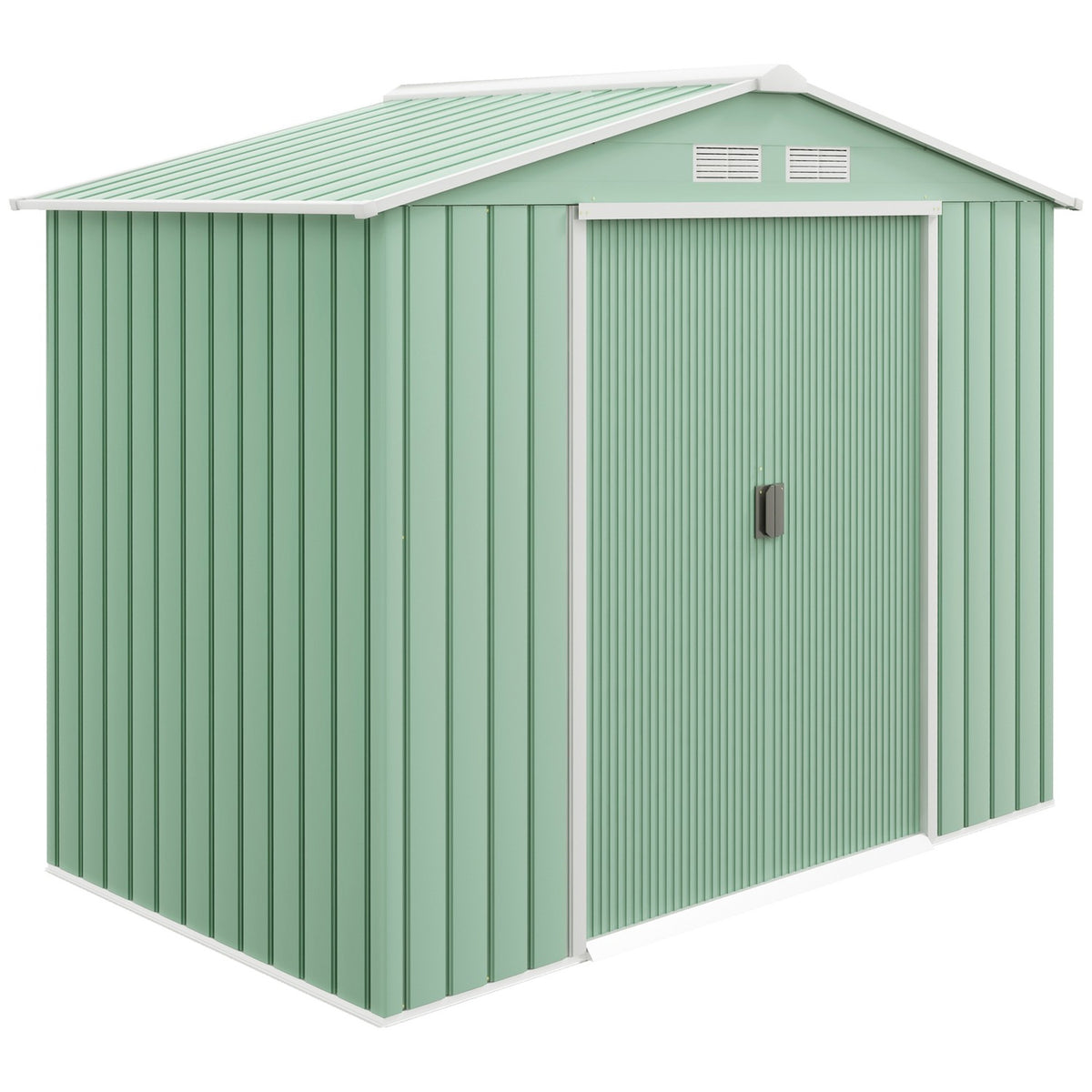 Tool Shed With Sliding Doors Garden Shed Made Of Steel, Weatherproof, With Foundation, Light Green, 213X130X185Cm
