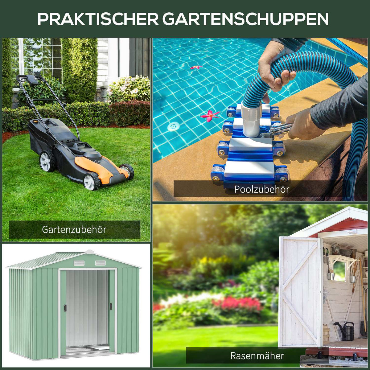 Tool Shed With Sliding Doors Garden Shed Made Of Steel, Weatherproof, With Foundation, Light Green, 213X130X185Cm