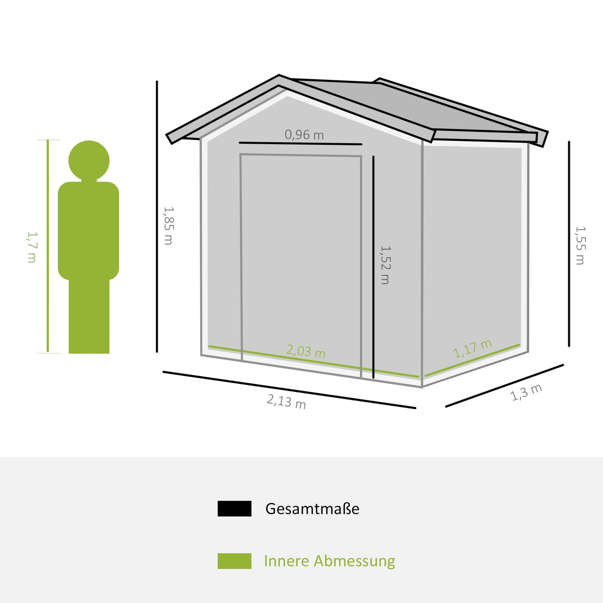 Tool Shed With Sliding Doors Garden Shed Made Of Steel, Weatherproof, With Foundation, Light Green, 213X130X185Cm