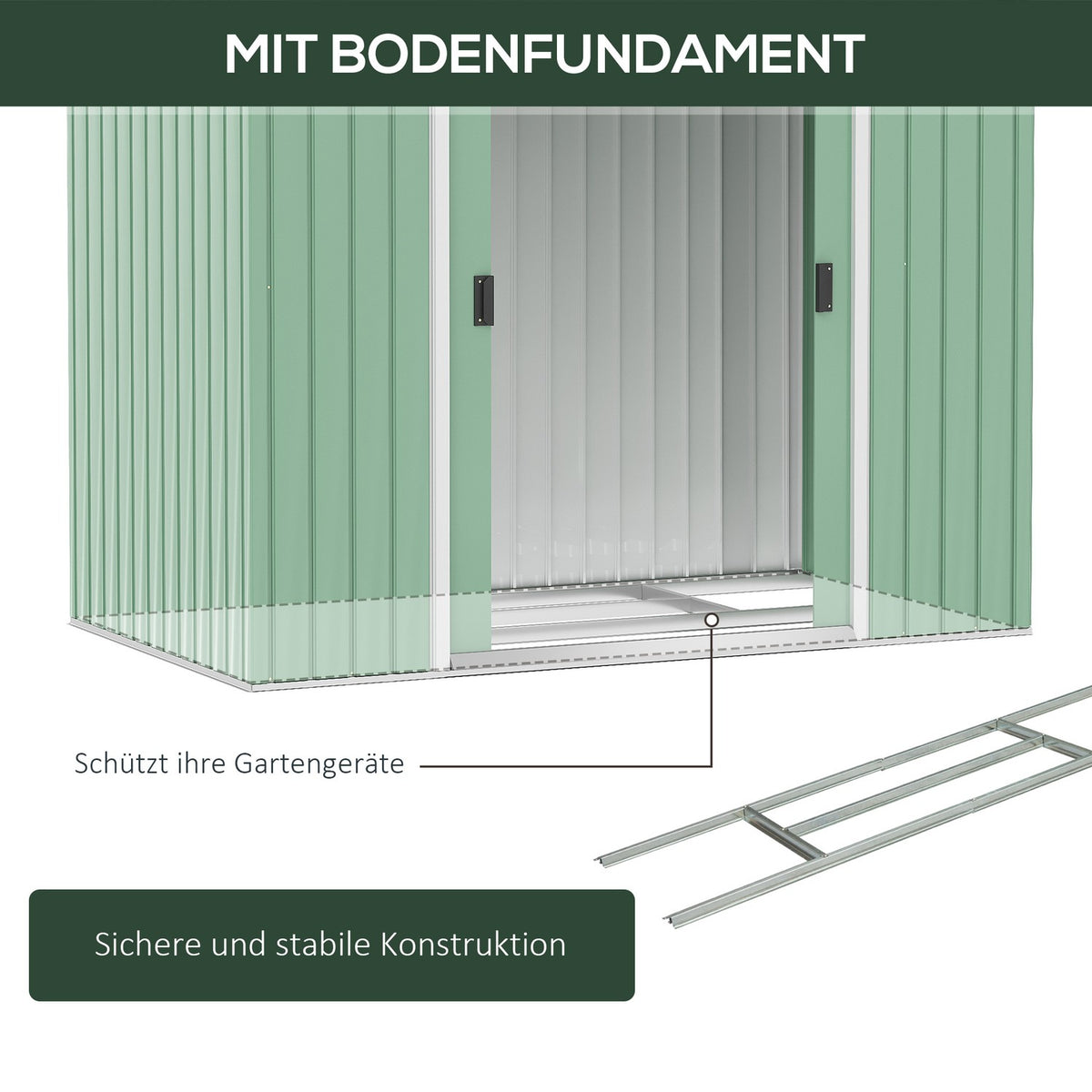 Tool Shed With Sliding Doors Garden Shed Made Of Steel, Weatherproof, With Foundation, Light Green, 213X130X185Cm