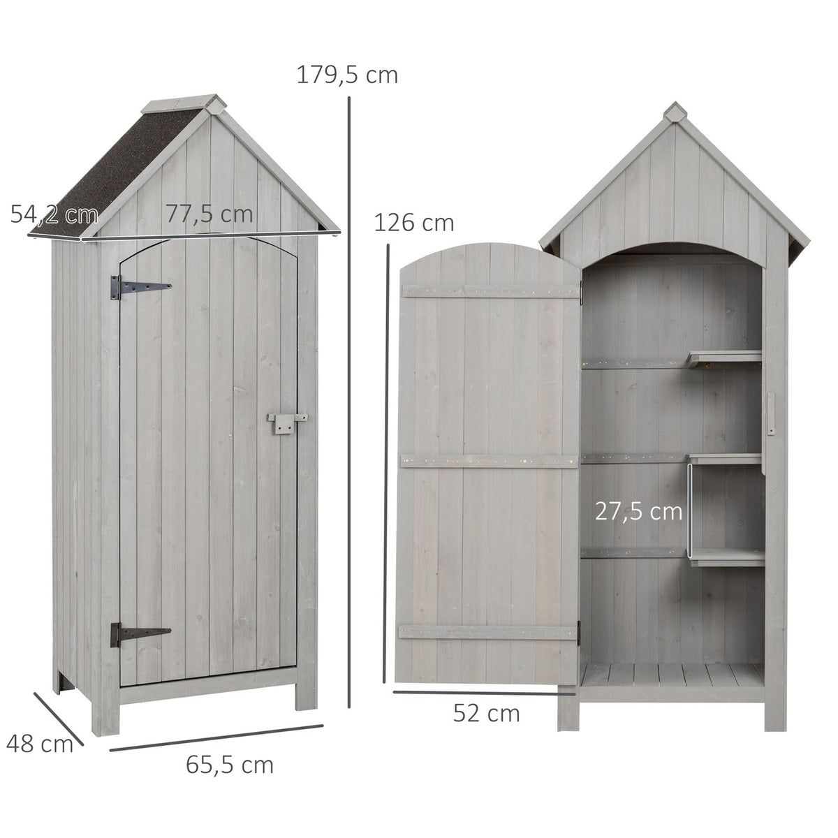 Tool Shed, Wooden Garden Cupboard, Garden House With Gable Roof, Bitumen Cardboard, Grey, 77.5 X 54.2 X 179.5 Cm