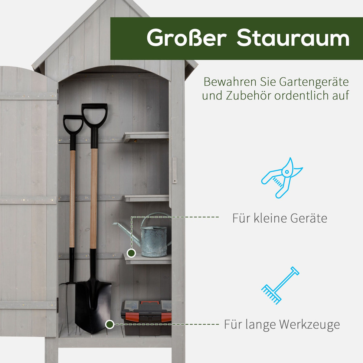 Tool Shed, Wooden Garden Cupboard, Garden House With Gable Roof, Bitumen Cardboard, Grey, 77.5 X 54.2 X 179.5 Cm