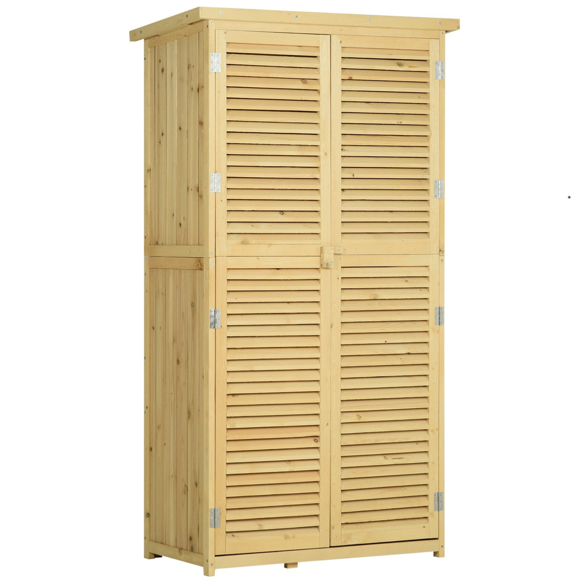 Tool Shed, Wooden Tool Shed With Asphalt Roof, Slatted Door, 4 Compartments, Natural, 87X46.5X160Cm