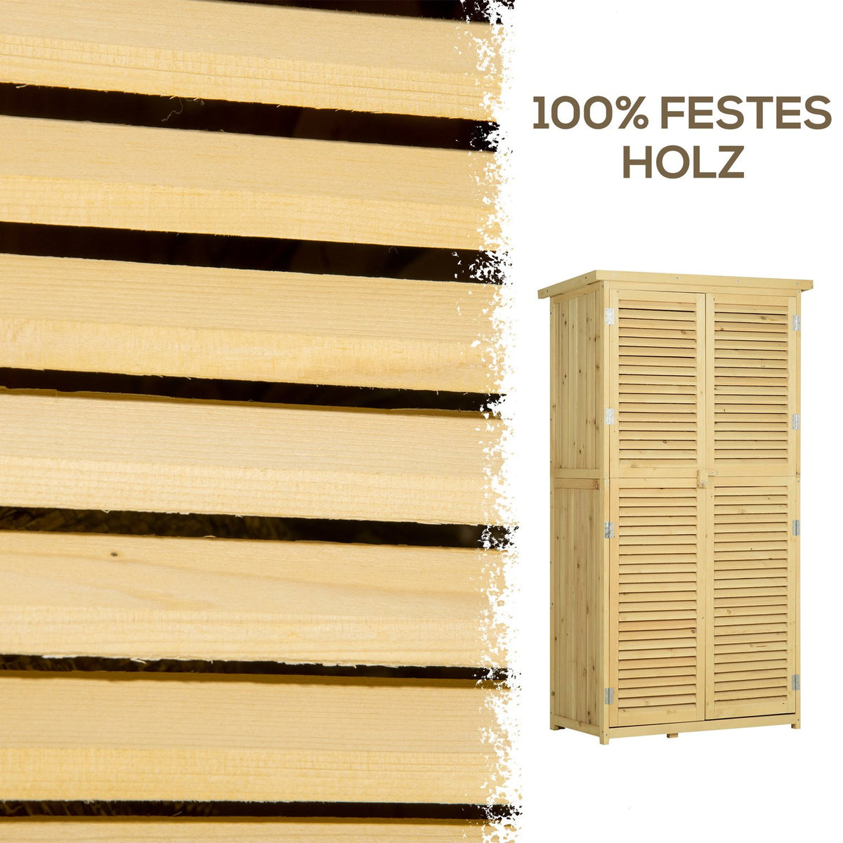 Tool Shed, Wooden Tool Shed With Asphalt Roof, Slatted Door, 4 Compartments, Natural, 87X46.5X160Cm