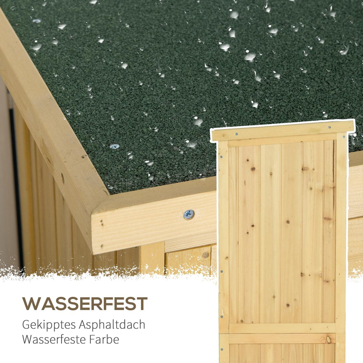 Tool Shed, Wooden Tool Shed With Asphalt Roof, Slatted Door, 4 Compartments, Natural, 87X46.5X160Cm