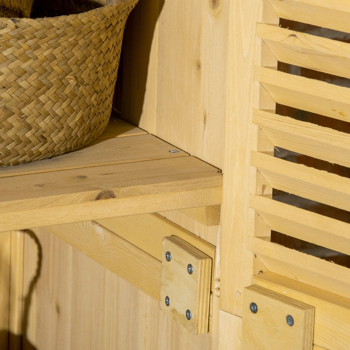 Tool Shed, Wooden Tool Shed With Asphalt Roof, Slatted Door, 4 Compartments, Natural, 87X46.5X160Cm