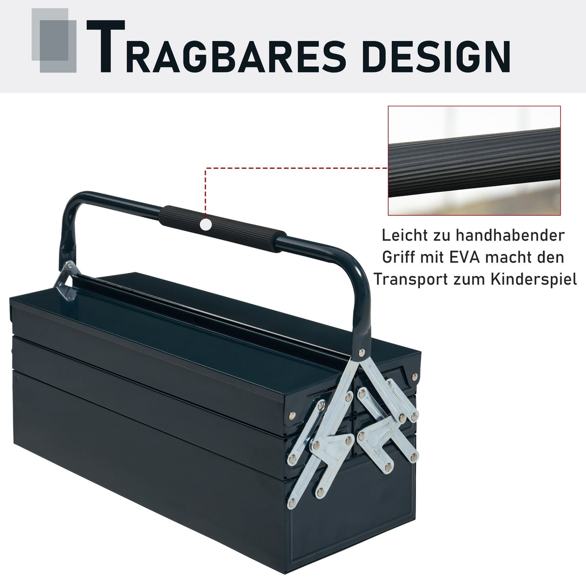Tool box 5 compartments foldable steel dark green 57x21x41cm