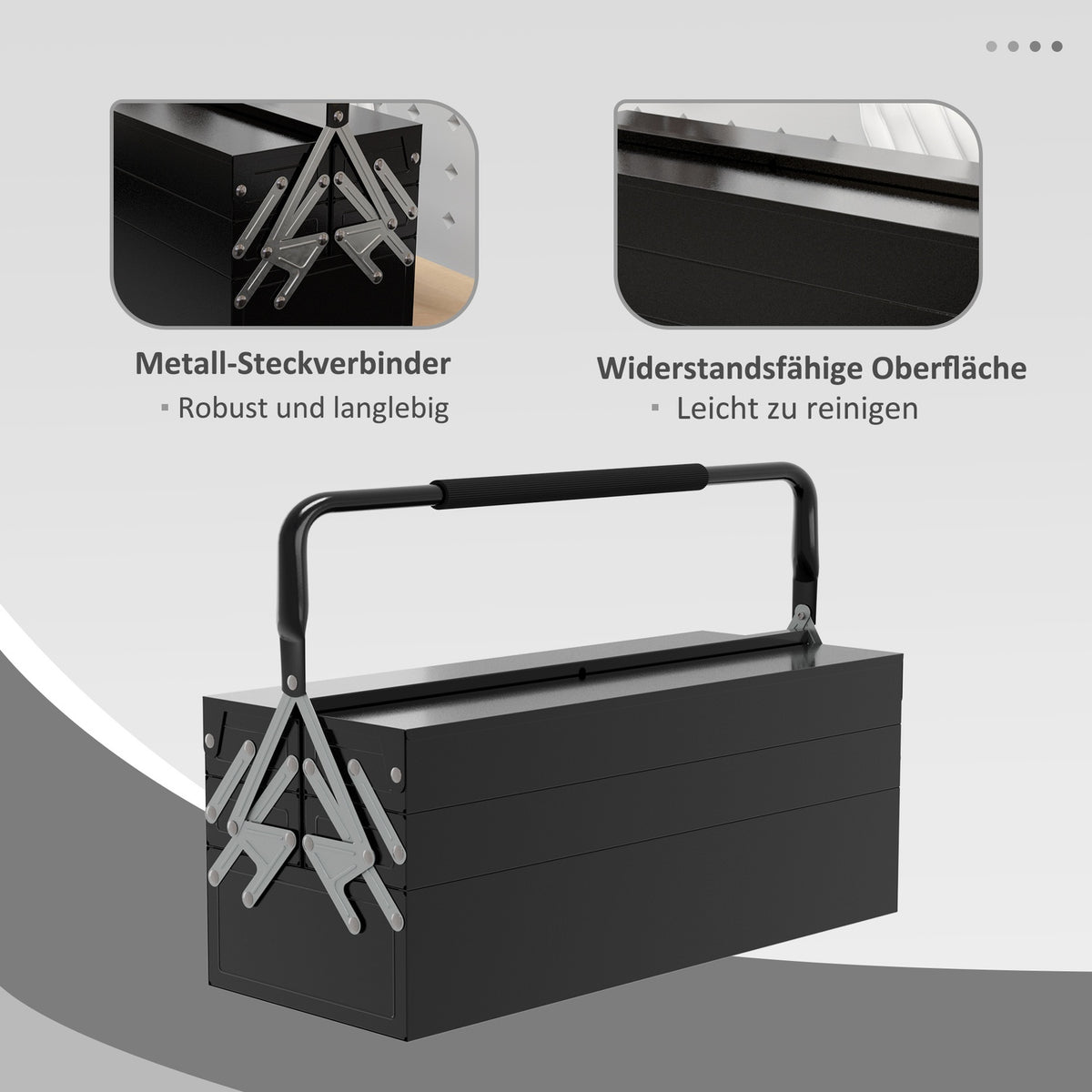 Tool box, tool box, 5 compartments, foldable steel (SPCC) black, 56 x 20 x 41 cm