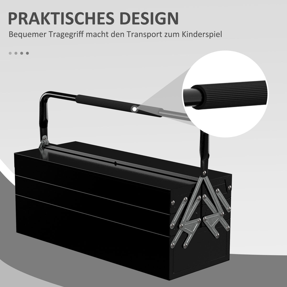Tool box, tool box, 5 compartments, foldable steel (SPCC) black, 56 x 20 x 41 cm