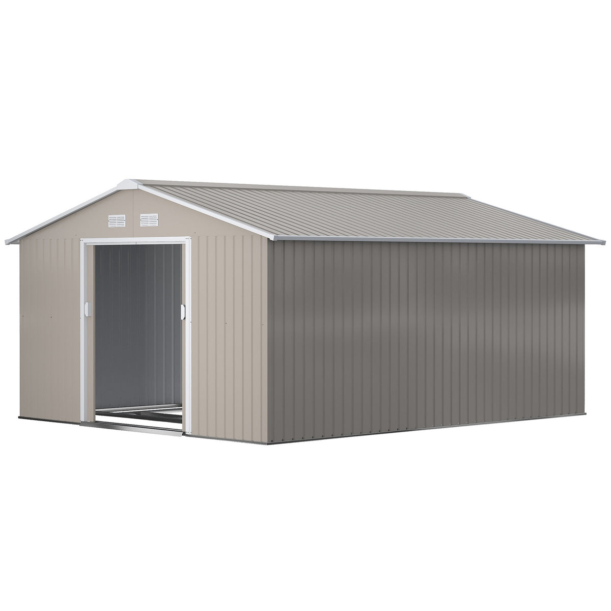 Tool shed 12.4 m², garden shed with pent roof, sliding door, foundation, 340 x 386 x 200 cm, tool shed made of galvanized steel, weatherproof, for garden, charcoal gray