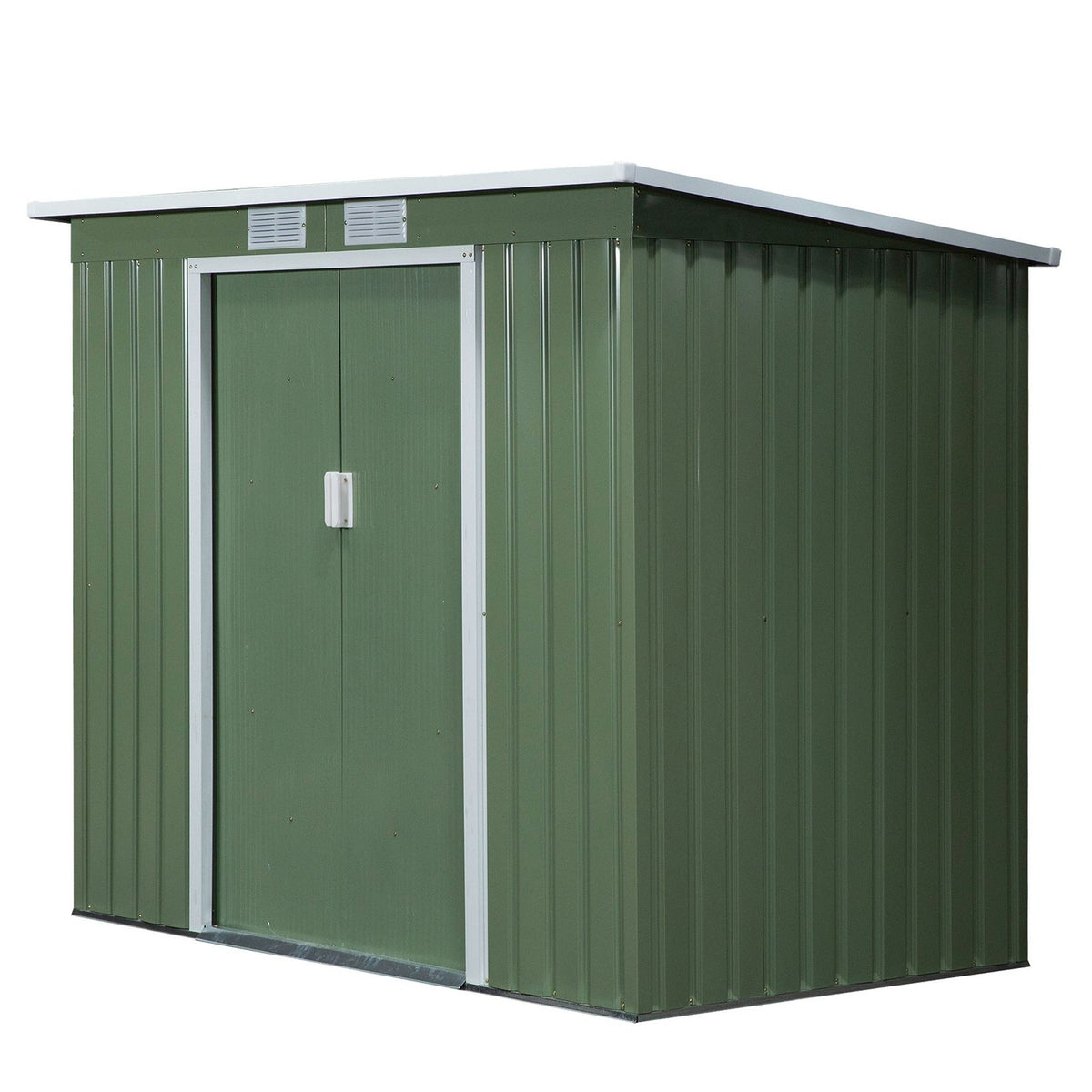 Tool shed 2.42 m², garden shed with ventilation window, sliding door, foundation, 213 x 130 x 159/172 cm, tool shed made of galvanized steel, weatherproof, for garden, green