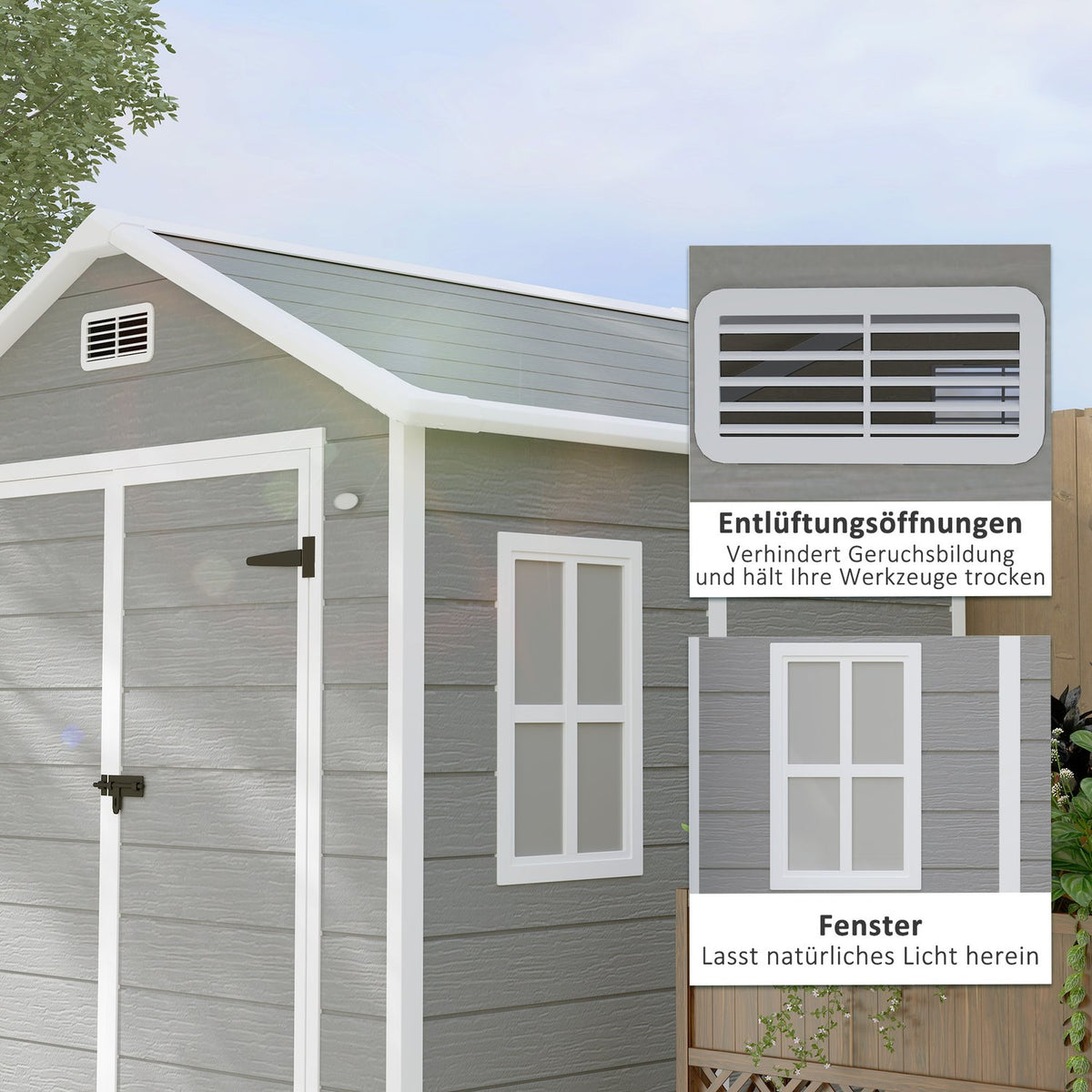 Tool shed 2.4m², waterproof garden house with floor pent roof, 182x151x219/181 cm, tool shed with lockable door, window bicycle garage, garden cabinet made of aluminum, for backyard, garden, gray |