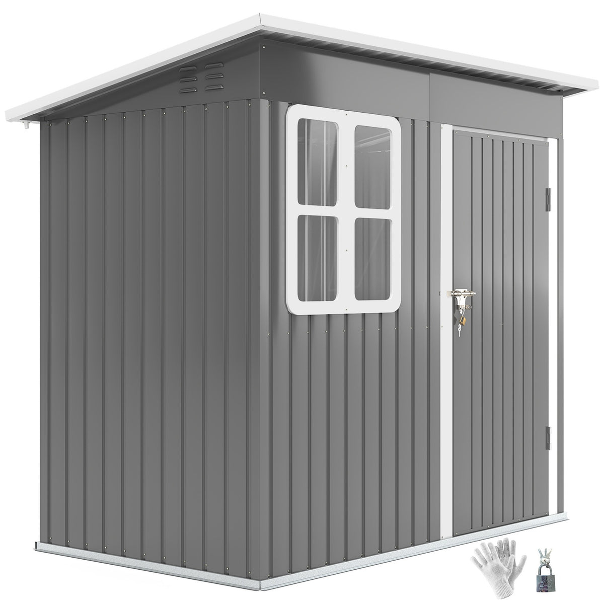 Tool shed 2.55m², garden shed with pent roof, 221 x 133 x 190/173 cm, tool shed with lockable door, window, bicycle garage, garden cupboard made of steel, for backyard, garden, dark gray
