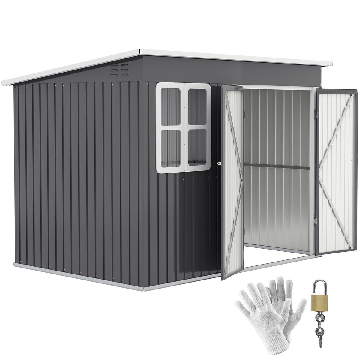 Tool shed 4.13 m³, garden shed, 260 x 177 x 190 cm, tool shed with window, lockable door, bicycle garage, garden cupboard made of steel, for backyard, garden, dark gray |