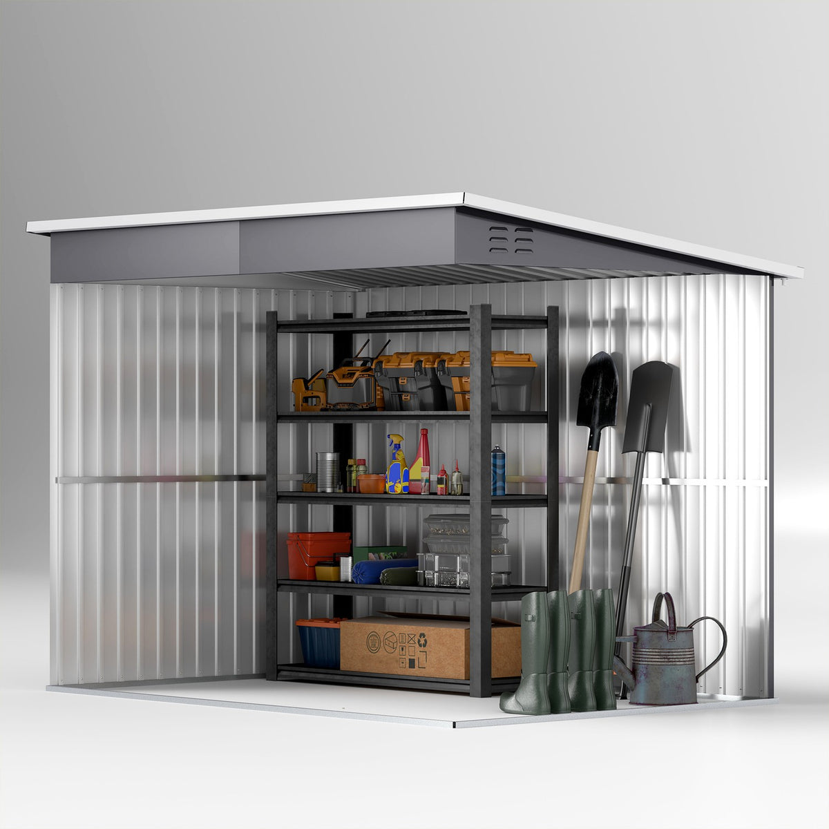 Tool shed 4.13 m³, garden shed, 260 x 177 x 190 cm, tool shed with window, lockable door, bicycle garage, garden cupboard made of steel, for backyard, garden, dark gray |