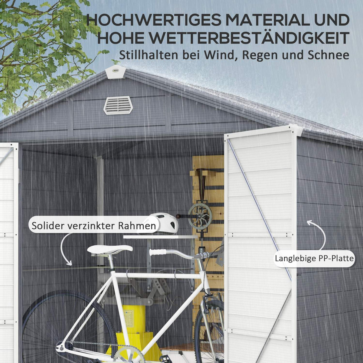 Tool shed 4.1 m³, garden shed with pent roof, 240 x 190 x 180/228 cm, tool shed with lockable door, window, bicycle garage, garden cabinet made of aluminum, for backyard, garden, gray