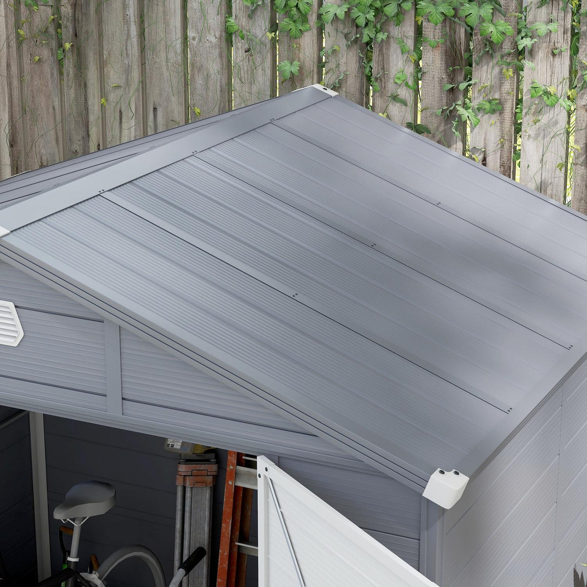Tool shed 4.1 m³, garden shed with pent roof, 240 x 190 x 180/228 cm, tool shed with lockable door, window, bicycle garage, garden cabinet made of aluminum, for backyard, garden, gray