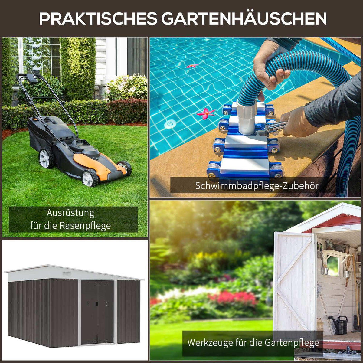Tool shed 8.9 ㎡ steel garden shed with pent roof & sliding door, ventilation slots, 280x345x201cm, gray