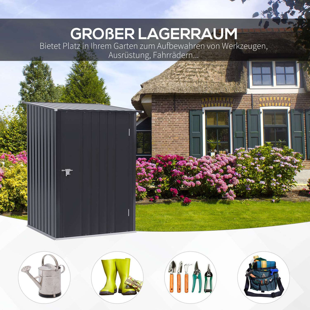 Tool shed garden shed 1 x 1 m metal garden shed tool shed 0.92 m² galvanized steel dark gray