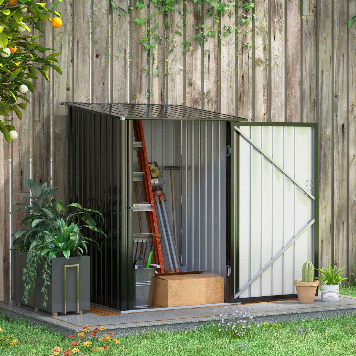 Tool shed garden shed 1 x 1 m metal garden shed tool shed 0.92 m² galvanized steel dark gray