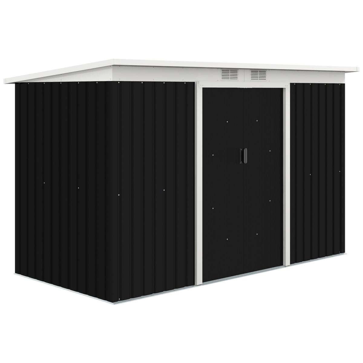 Tool shed, garden shed, tool shed with sliding door, ventilation window, lean-to roof, outdoor, steel, dark gray, 280 x 130 x 172 cm