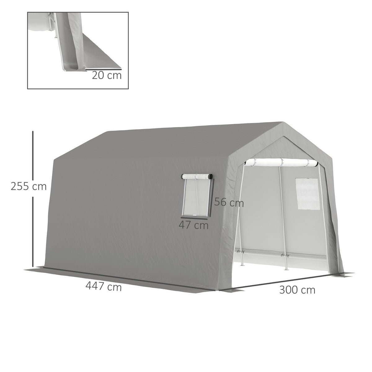 Tool shed with gable roof, waterproof tool tent with doors, windows, anti-dust bicycle cover, foil tool shed, bicycle garage for patio, garden, 300 x 447 x 255 cm, light gray