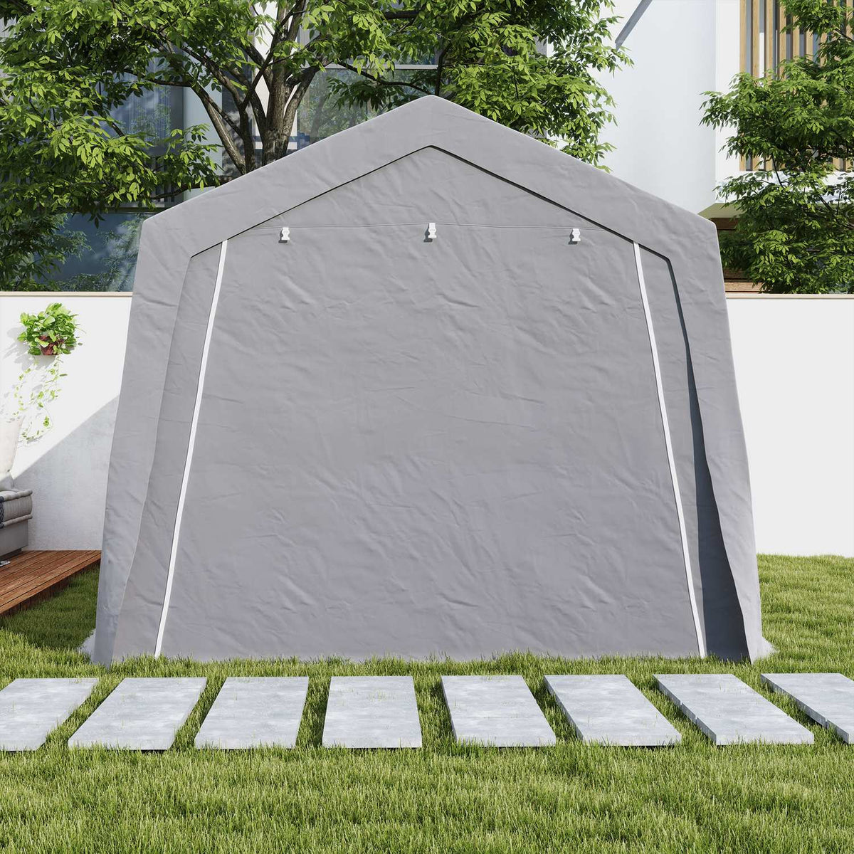 Tool shed with gable roof, waterproof tool tent with doors, windows, anti-dust bicycle cover, foil tool shed, bicycle garage for patio, garden, 300 x 447 x 255 cm, light gray